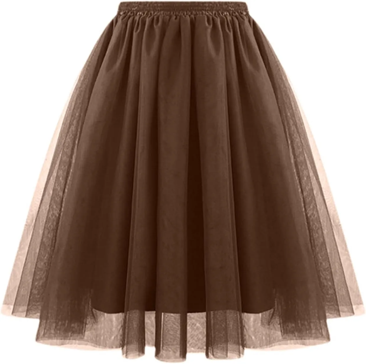 Solid Color Skirt for Women Midi Skirt Mesh Multilayer Skirt Elastic High Waist Flare A-Line Fairy Skirts