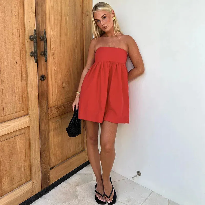 Solid Tube Stylish Bandeau Mini Dress