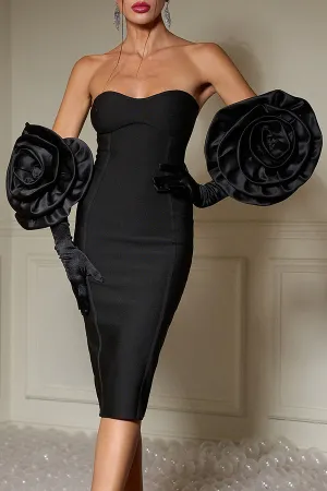 Stylish Three Dimensional Flowers Matching Tube Dress