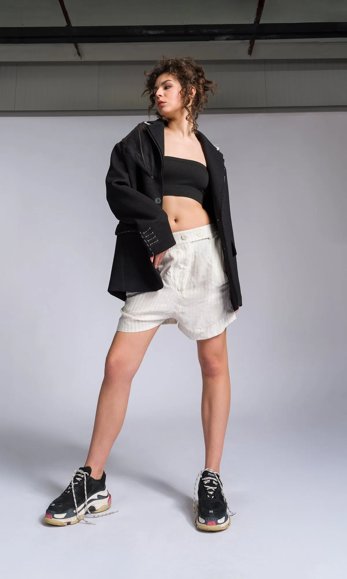 Twisted Baggy Seersucker Shorts