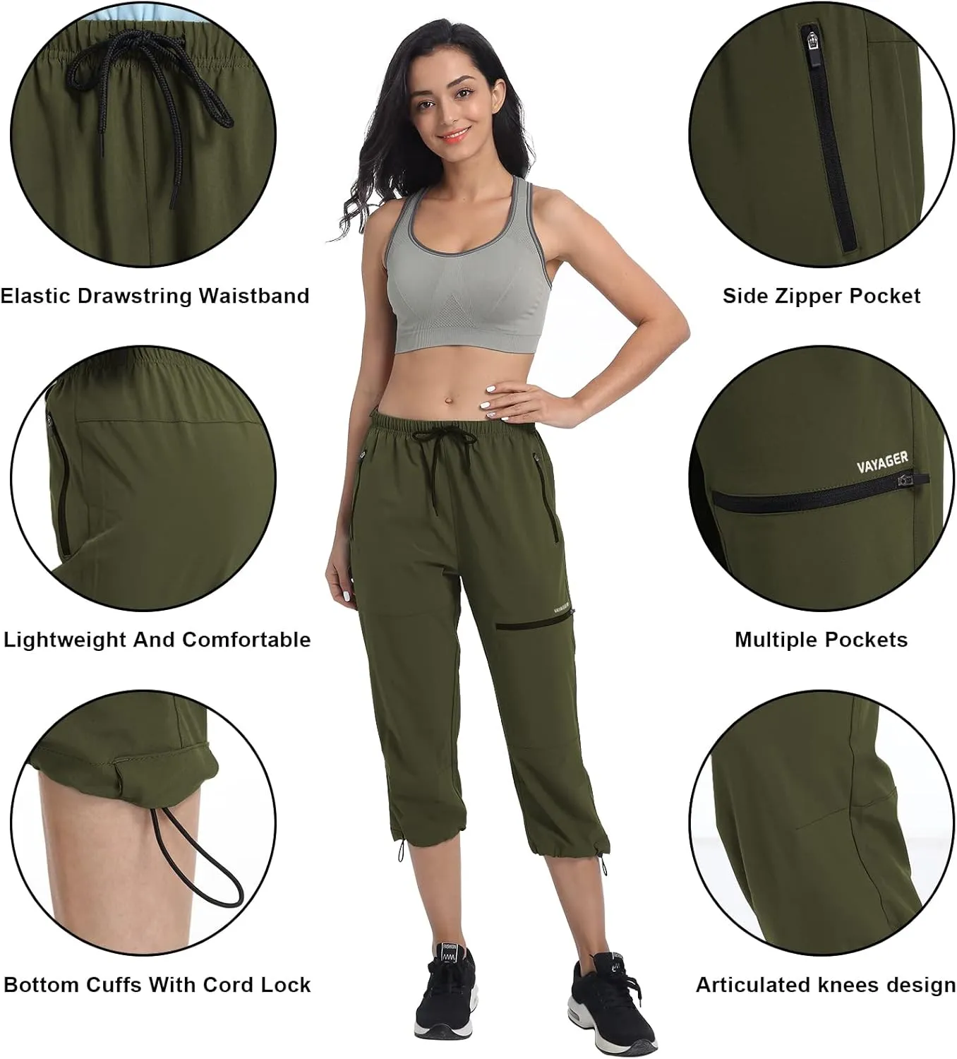 VAYAGER Sports Women's Outdoor Hiking Capri Pants Loose-Fit Lightweight with Zipper Pockets