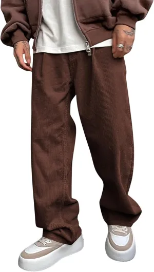 Verdusa Men's Casual Drawstring Elastic Waist Wide Leg Pants Long Trousers with Pockets