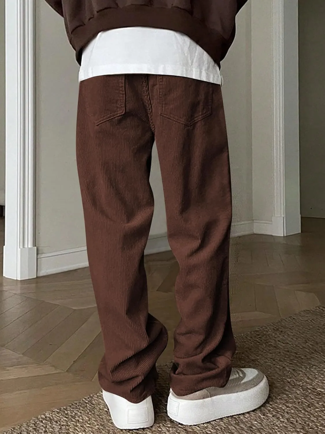 Verdusa Men's Casual Drawstring Elastic Waist Wide Leg Pants Long Trousers with Pockets