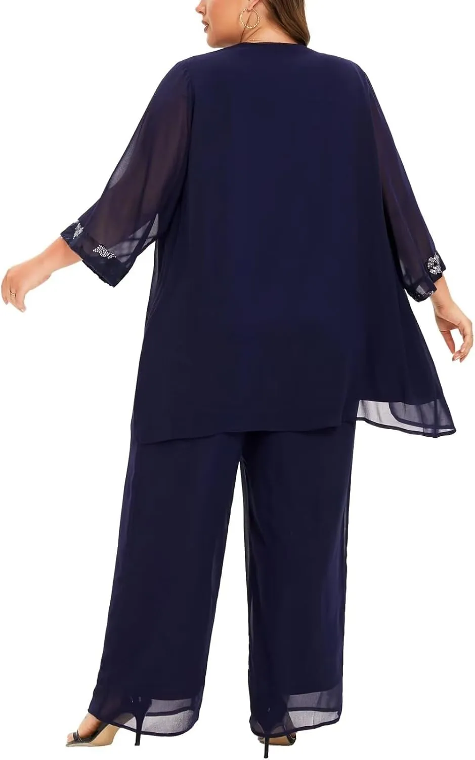 VK Selec Plus Size Pant Suits 3 Piece Chiffon Outfit Dressy Mother of The Groom Bride Evening Wedding Gowns