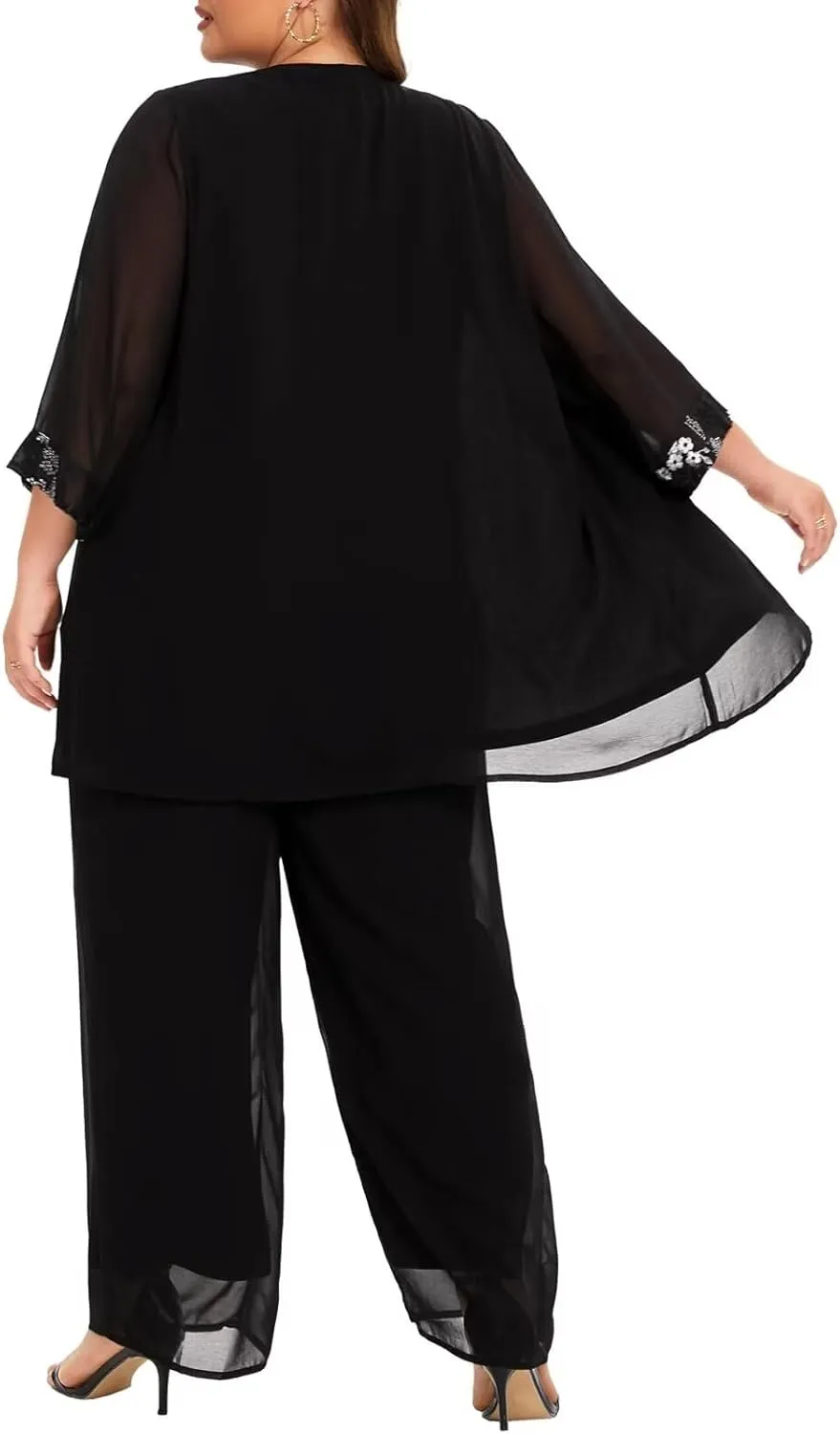 VK Selec Plus Size Pant Suits 3 Piece Chiffon Outfit Dressy Mother of The Groom Bride Evening Wedding Gowns
