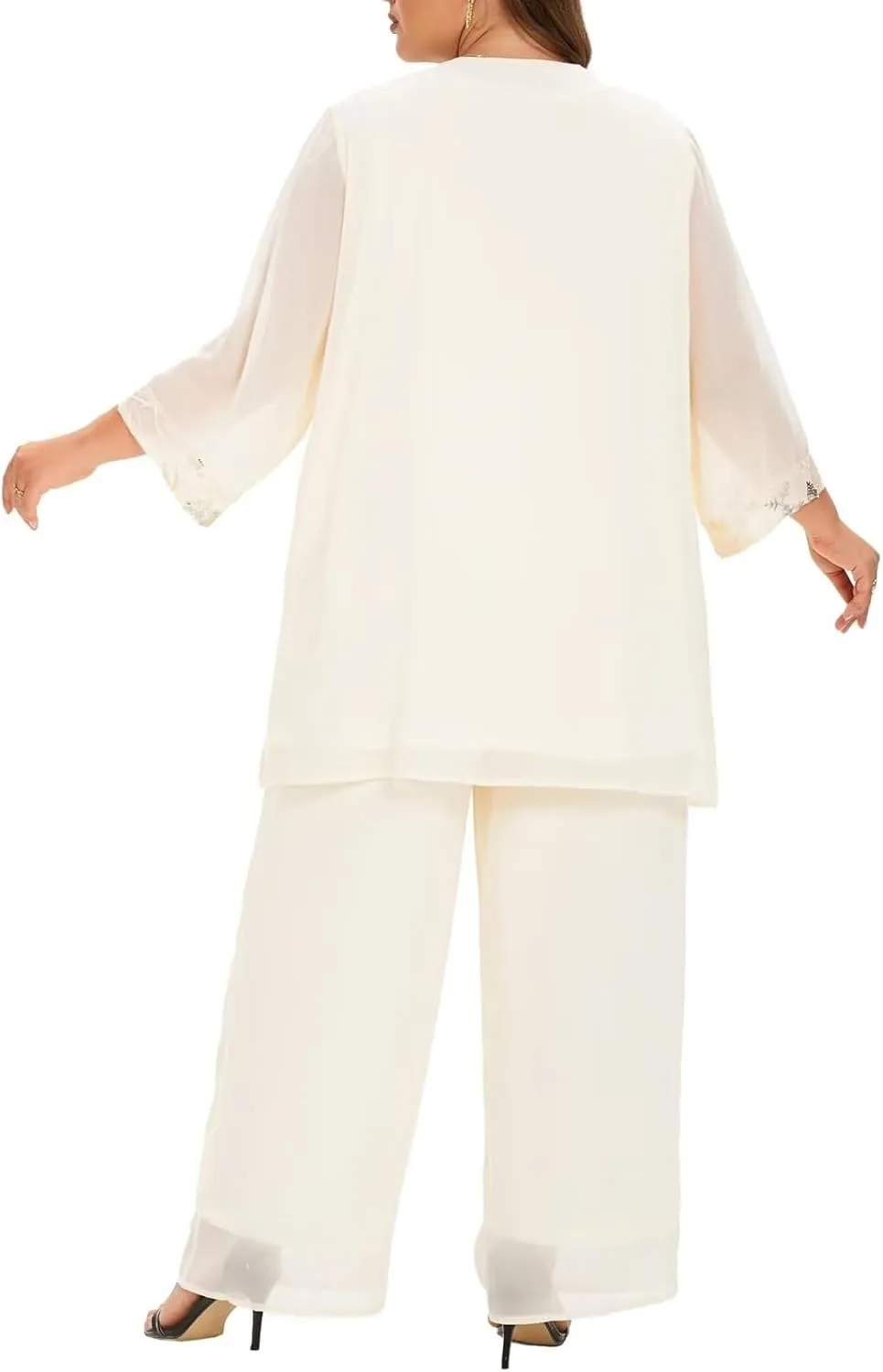 VK Selec Plus Size Pant Suits 3 Piece Chiffon Outfit Dressy Mother of The Groom Bride Evening Wedding Gowns
