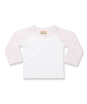 White/Pale Pink - Long sleeve baseball t-shirt