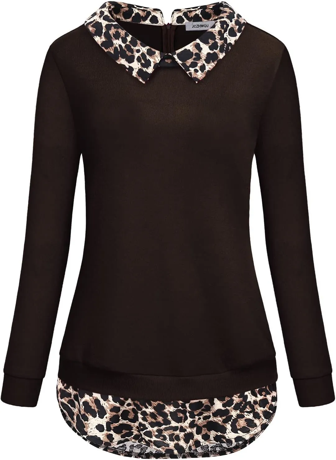 Women's Classy Lapel Collar Long Sleeve Curved Hem Tunic Sweatshirt