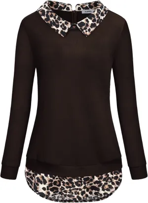 Women's Classy Lapel Collar Long Sleeve Curved Hem Tunic Sweatshirt