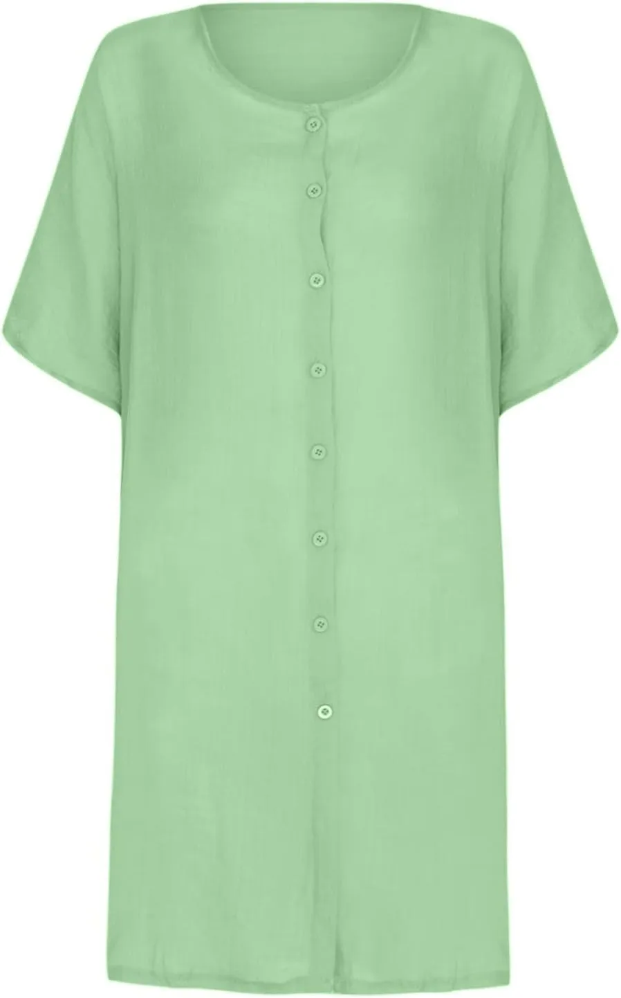 Women's Half Button Down Linen Dress 3/4 Sleeve Casual V-Neck Midi Length Dresses Summer Shirt Dress Blouse