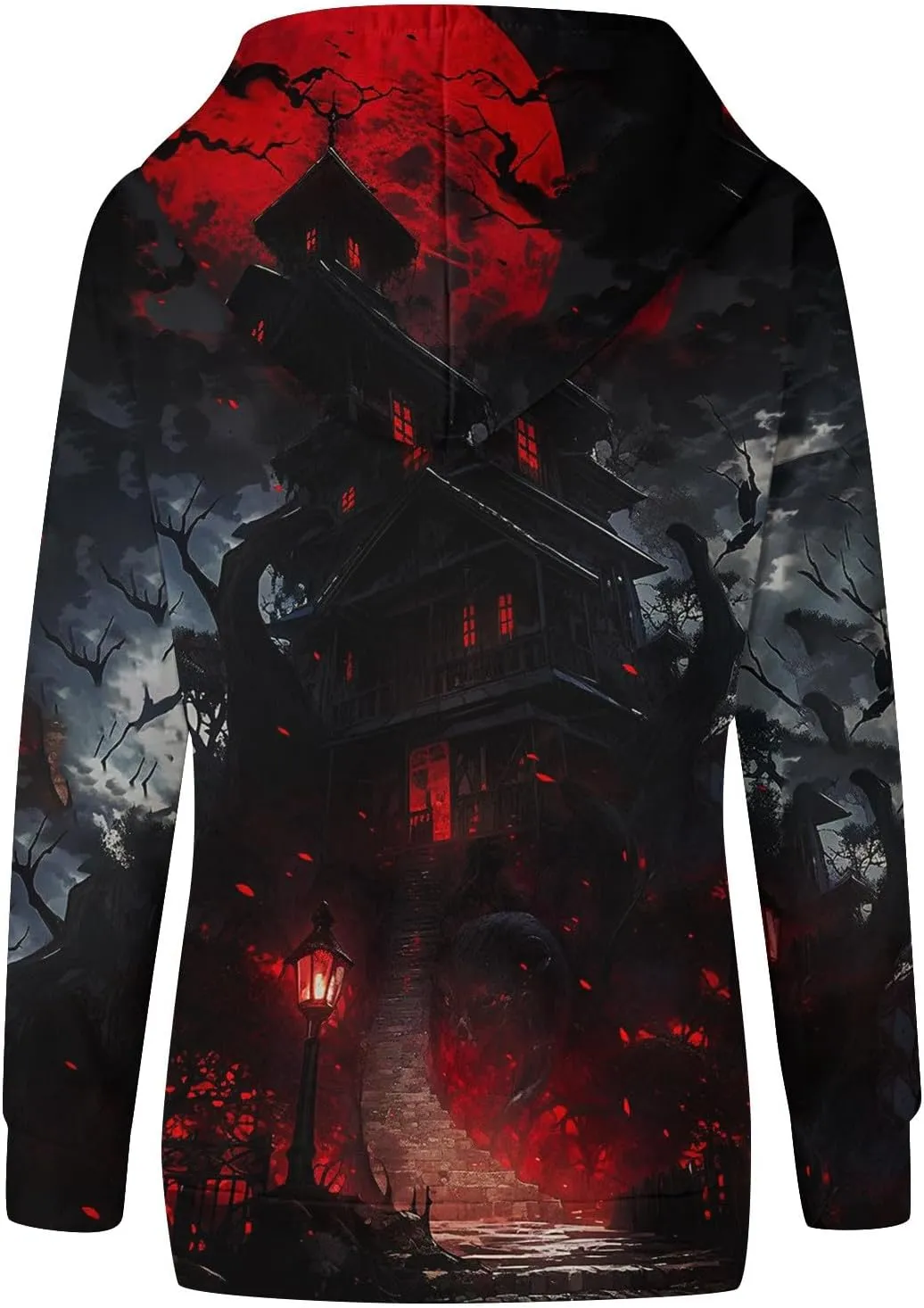 Women's Halloween Witch Shadow Print Casual Shirt Oversized Halloween Graphic Hoodie Fall Fashion Long Sleeve Pullover