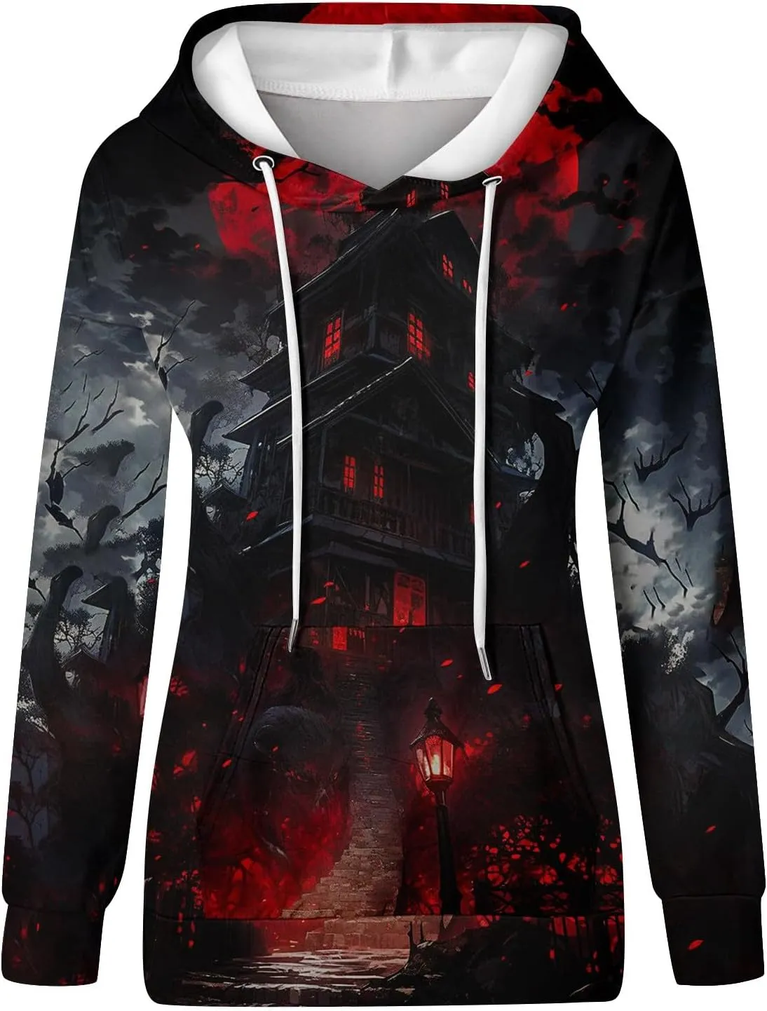 Women's Halloween Witch Shadow Print Casual Shirt Oversized Halloween Graphic Hoodie Fall Fashion Long Sleeve Pullover