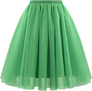 Womens High Waist Pleated Mesh Skirt Loose Soft Drape Mid Length Skirts Tulle Bubble Tutu Skirt 2025 Trendy Clothes