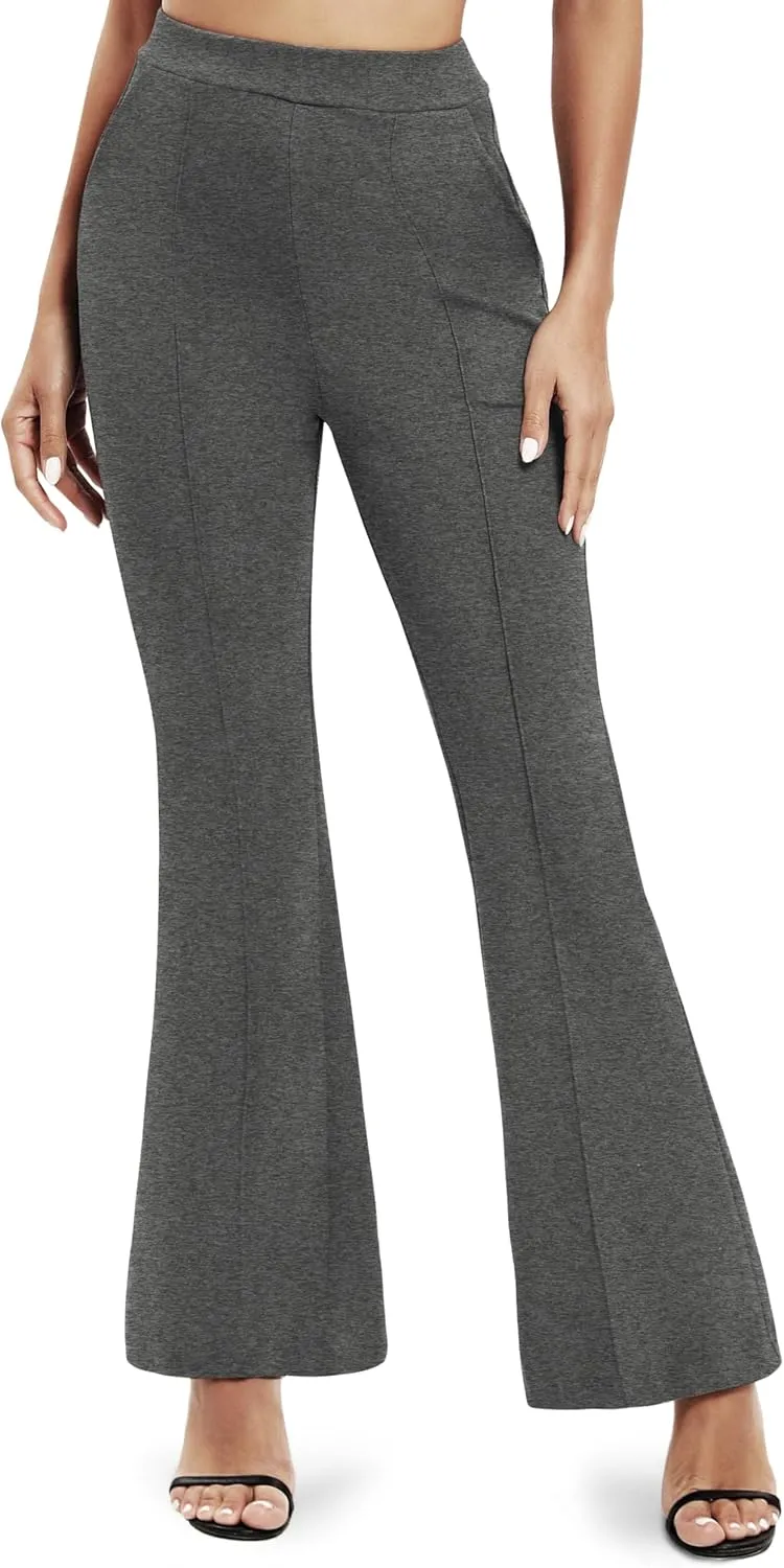Women's Office Flared Leg Casual Yoga Pants Elastic High Waist Trousers with Pockets