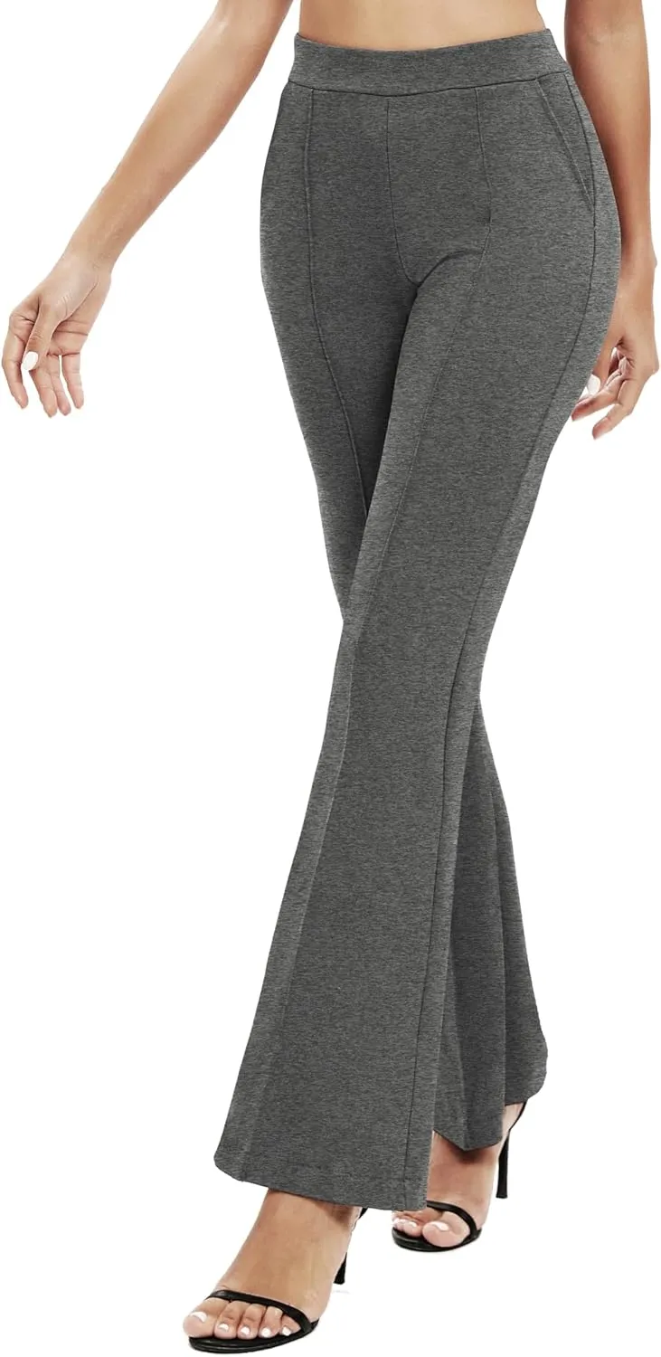 Women's Office Flared Leg Casual Yoga Pants Elastic High Waist Trousers with Pockets