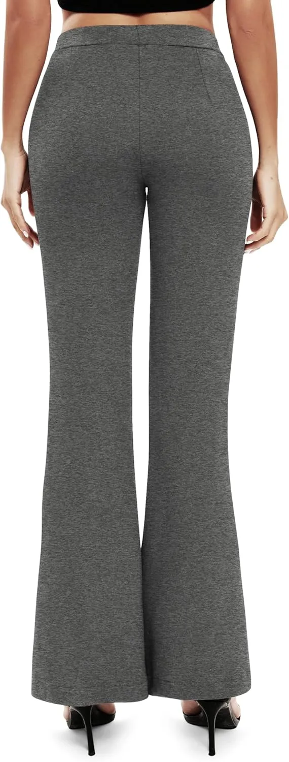 Women's Office Flared Leg Casual Yoga Pants Elastic High Waist Trousers with Pockets