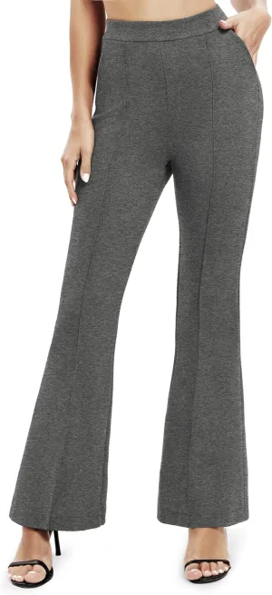 Women's Office Flared Leg Casual Yoga Pants Elastic High Waist Trousers with Pockets
