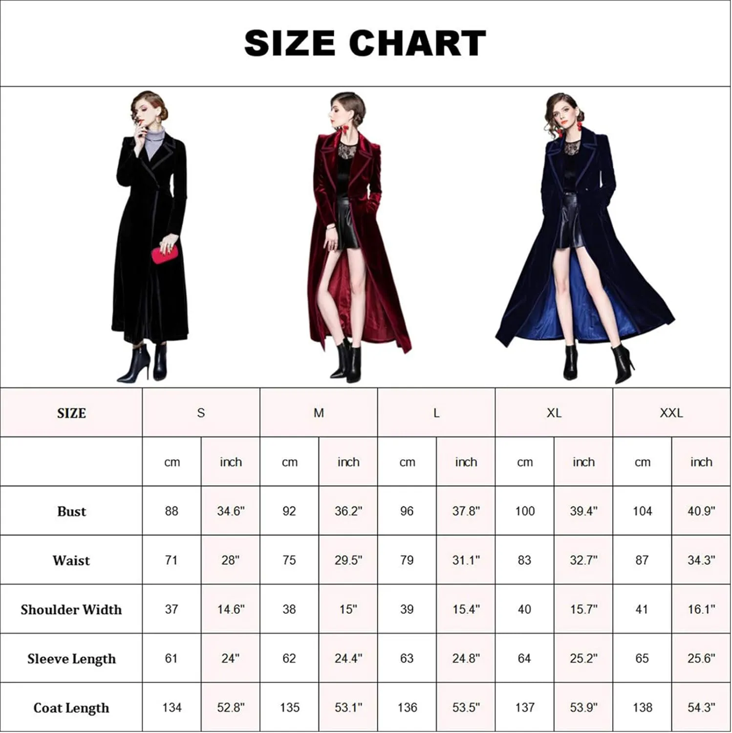 Women's Slim Notch Lapel Long Vintage Velvet Trench Coat Dress Hepburn Style