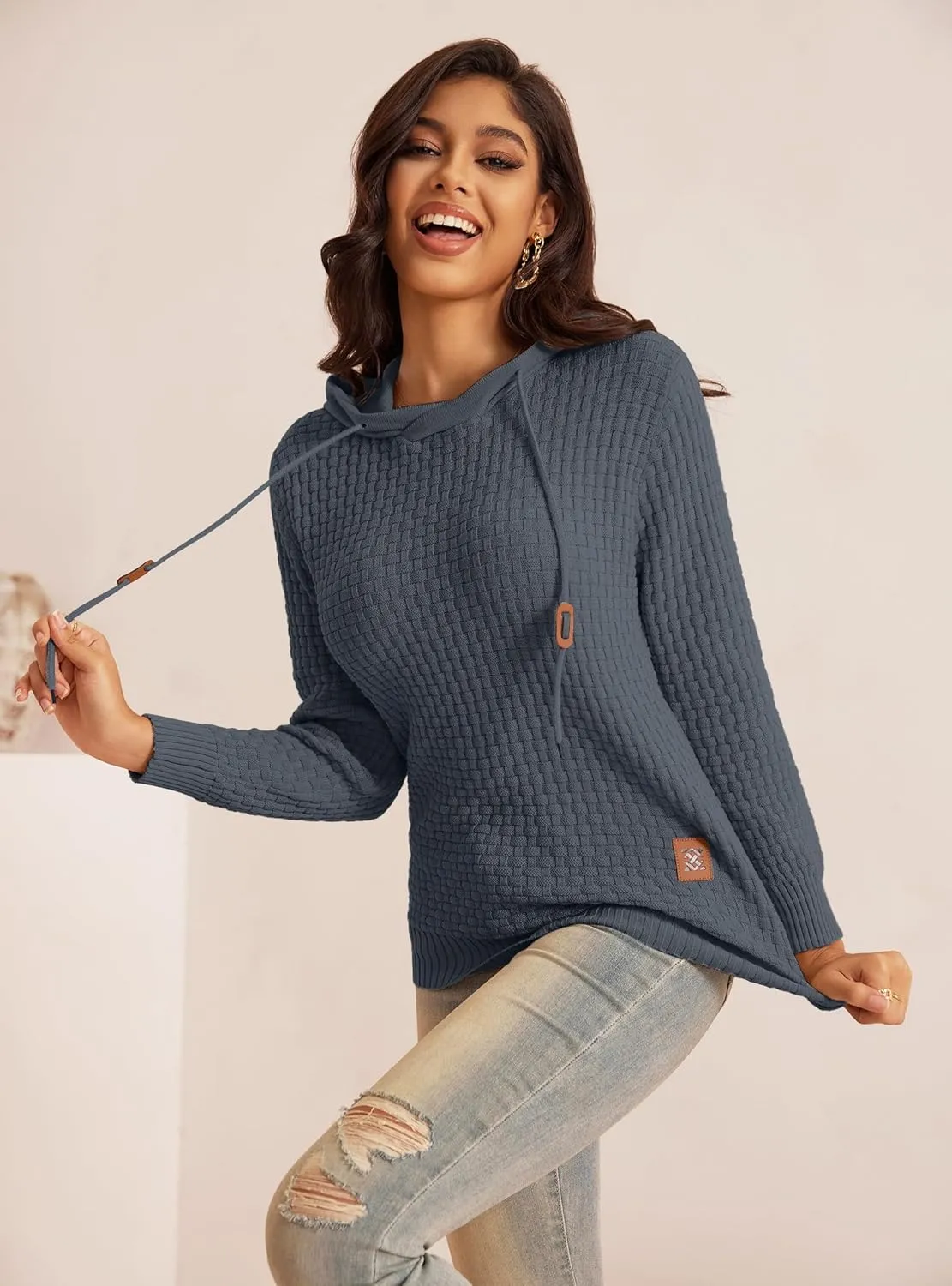 Zaitun Womens Hoodies Long Sleeve Sweatshirts Fashion Slim Waffle Casual Basic Drawstring Pullover Sweater