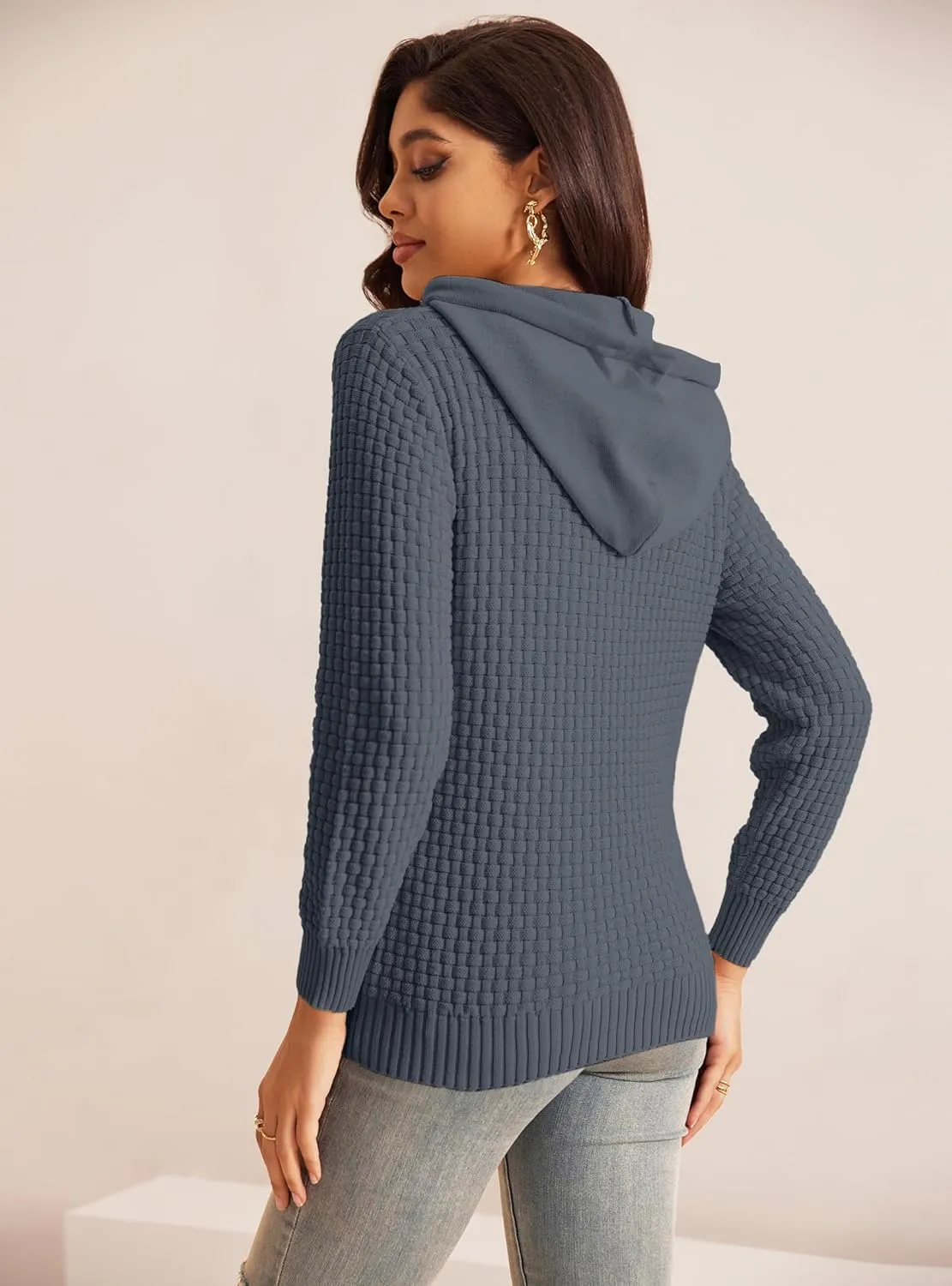 Zaitun Womens Hoodies Long Sleeve Sweatshirts Fashion Slim Waffle Casual Basic Drawstring Pullover Sweater